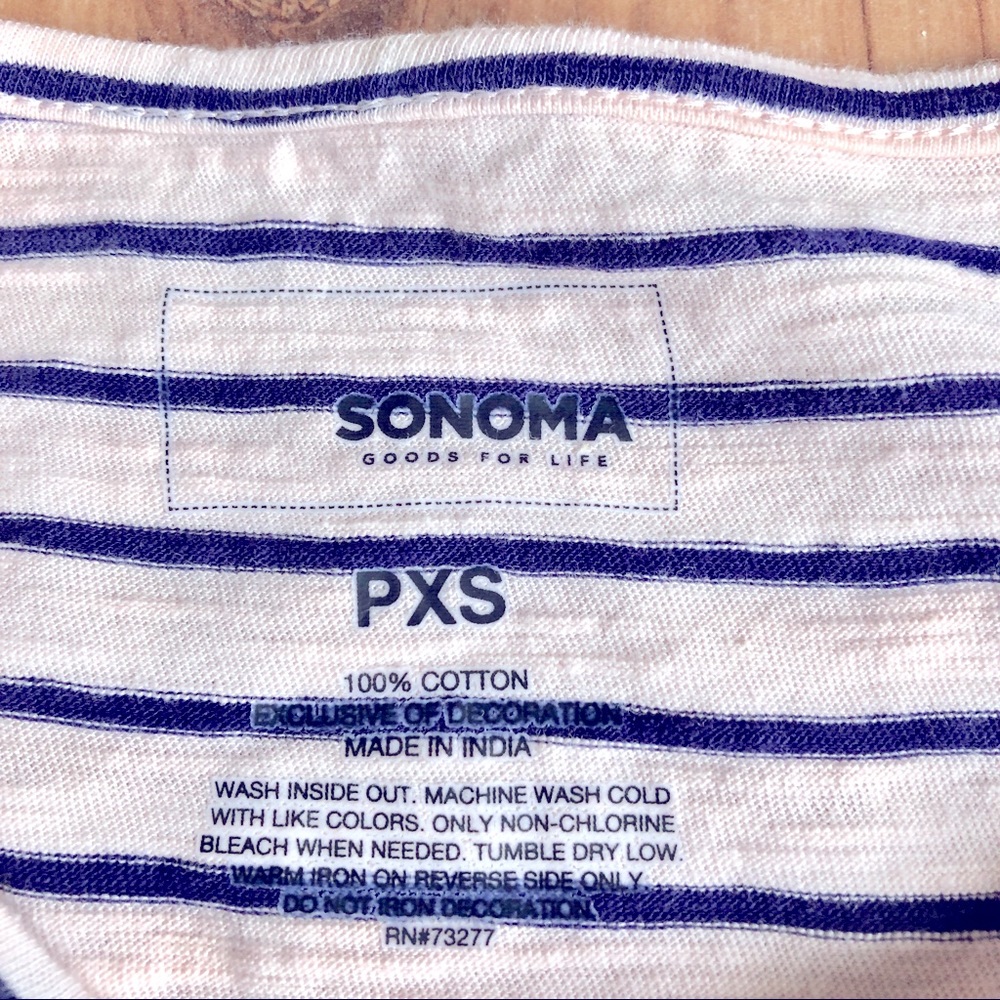 NEW SONOMA Butterfly Embroidery Tee Shirt Striped Petite XS Off White Women’s - Picture 5 of 16